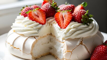 Elegant Pavlova Dessert with Fresh Fruits in Gourmet Editorial Style