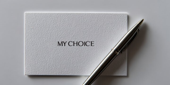 election voting concept, a modern flat lay featuring a blank ballot paper or freedom pledge card with the words my choice and a simple pen