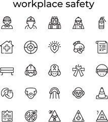 Safety gear icons set: essential protective equipment for workplace safety
