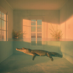 Alligator in a Florida flooded home