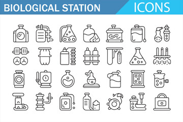 Nature biodiversity and conservation thin line icon set