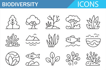 Nature and wildlife biodiversity outline icons collection