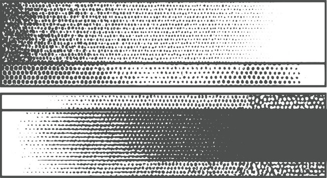 Three horizontal bands of grayscale dot patterns with varying density and size halftone texture 