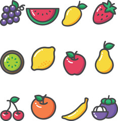 Assortment of Fresh Fruit Icons and Illustrations - A Vibrant Collection for Design Projects