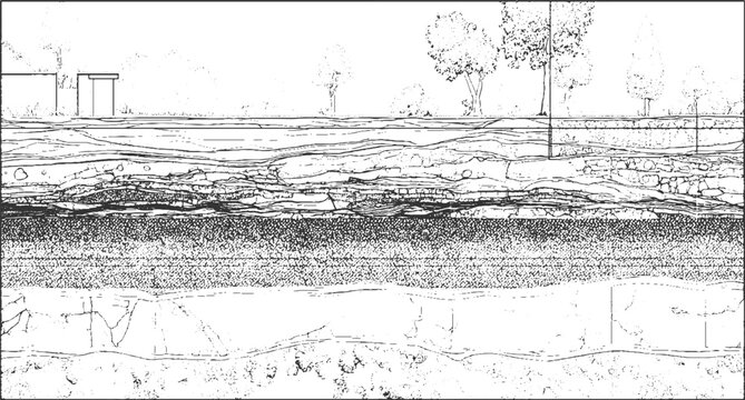 Black and white textured background resembling soil layers and grass roots grunge 
