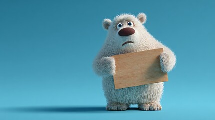 3D illustration of a cartoon polar bear holding a board. 