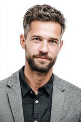 Obraz premium Confident Young Man in Business Casual Outfit on White Background