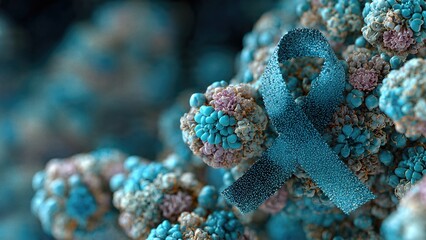 Cervical cancer awareness month ribbon on abstract cellular background