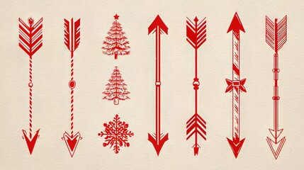 Christmas arrow icon set designed in candy cane style.