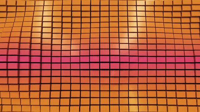 Abstract image of a grid of square blocks, with a gradient from purple to red