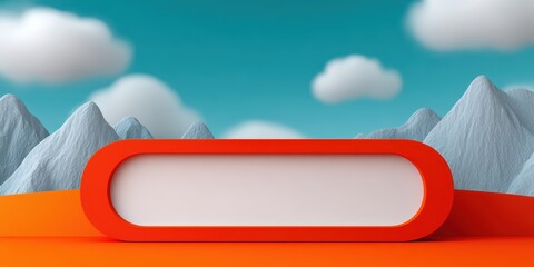 event stage design, a vibrant, illustrative backdrop and podium template from a top-rated designer, featuring a bold, red-orange podium and dynamic mountain illustration