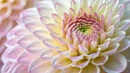 Spring whimsical petal motion. Delicate dahlia flower with soft pink and yellow petals creating mesmerizing pattern
