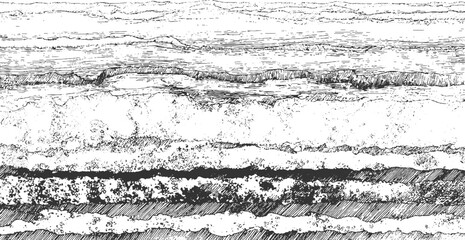 Black and white abstract pattern of layered geological strata and rock textures background 