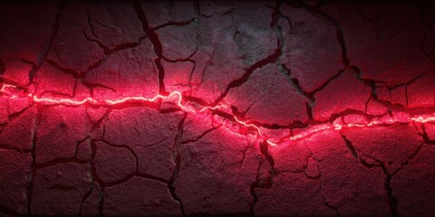 Red Neon Glow Illuminating Cracked Dark Wall Texture