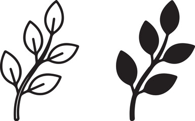 Branch with Leaves Icon Outline and Silhouette on White Background plant nature on transparent background