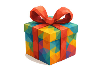 Obraz premium Colorful geometric gift box with ribbon on white background