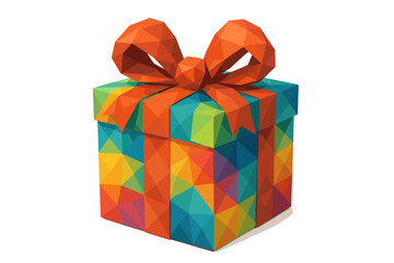 Obraz premium Colorful geometric gift box with orange ribbon and bow