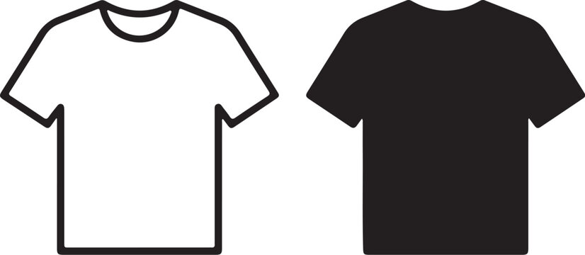 Outline and Silhouette T- Shirt Icons on White Background t-shirt clothing on transparent background