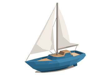 Fototapeta premium Blue polygonal sailboat on white background