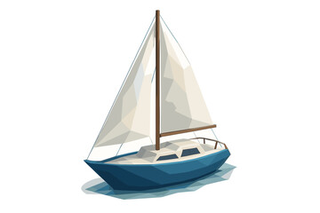 Fototapeta premium Blue sailboat illustration on calm water with raised sails