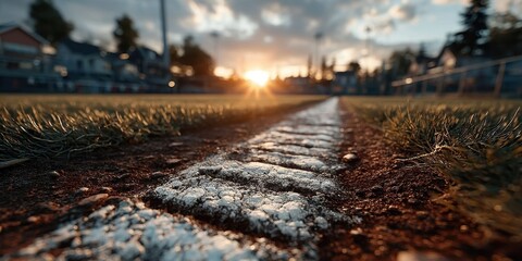 Serene Baseball Field at Sunset with Clear Dividing Line and Vibrant Colors