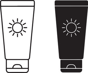 Sunscreen Tube Icon Outline and Silhouette on White Background sunblock lotion on transparent background