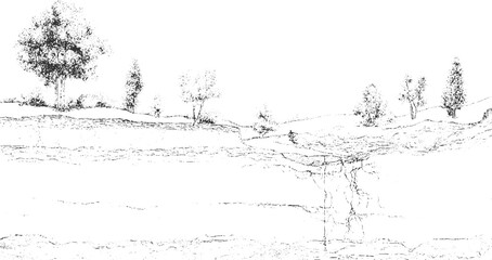 Fototapeta premium Detailed black and white illustration of folded geological strata and rock formations geology 