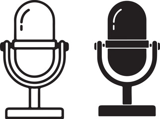 Two microphones one outlined and one solid black on a white background audio sound on transparent background