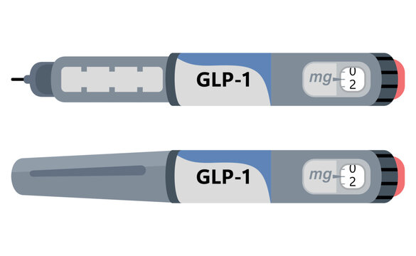 GLP 1 injection pen hand drawn vector illustration. Diabetes medication or insulin syringe isolated on white.