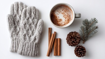Warm Drink Flat Lay on White