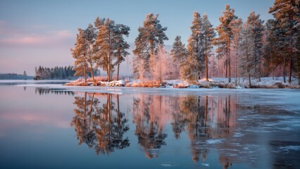 Icy Lake Reflection at Dawn