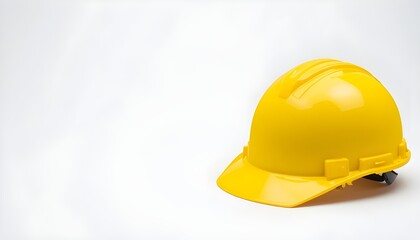 Vibrant Safety Essential: High-Visibility Yellow Hard Hat/Safety Helmet, Symbolizing Industrial Protection, Construction Site Readiness, Engineering, and Worker Security on a White Background.