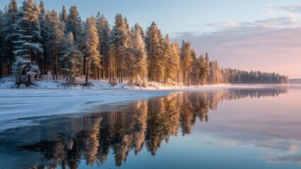 Tranquil Winter Forest and Lake