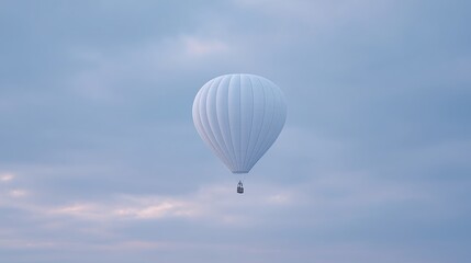 Naklejka premium 2026 Color Trend – All-White Hot Air Balloon Floating in Dreamy Cloudy Sky with Surreal Light