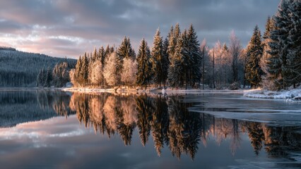 Winter Nature with Mirror Reflection