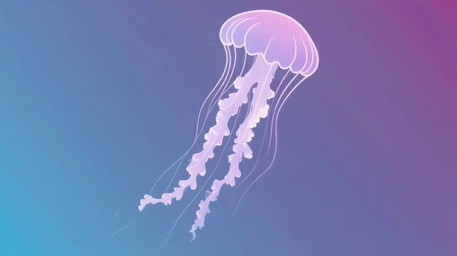 A jellyfish floating gracefully in water, translucent body glowing softly against a smooth gradient background, creating a tranquil marine mood.