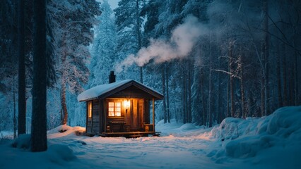 Isolated Cabin in Winter Nature
