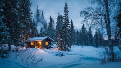 Winter Escape Cabin in Forest