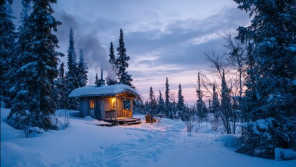 Cold Winter Night with Warm Cabin