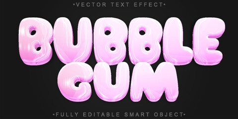 Bubble Gum Sweet Candy Bubble Gum Gummy  Vector Fully Editable Smart Object Text Effect