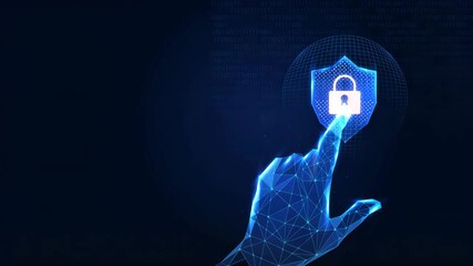 A futuristic hand interacts with a digital lock symbol, representing cybersecurity and digital protection. - Powered by Adobe