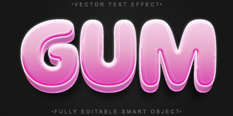 Bubble Gum Sweet Candy Bubble Gum Gummy  Vector Fully Editable Smart Object Text Effect