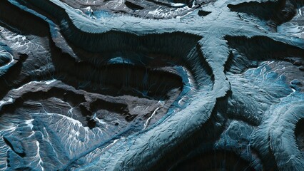Intricate patterns of dark earth and shimmering waterways come together in a breathtaking display. Dusk casts a serene light, highlighting the natural beauty of this untamed terrain.