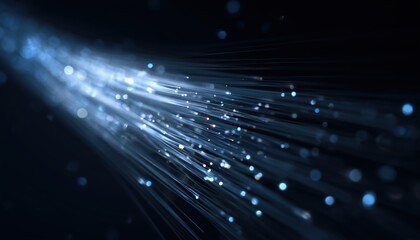 Fiber Optic Blue Light Streak: High-Speed Internet Network For 5g Or 6g Technology Wireless Data Transmission In A Futuristic Abstract.