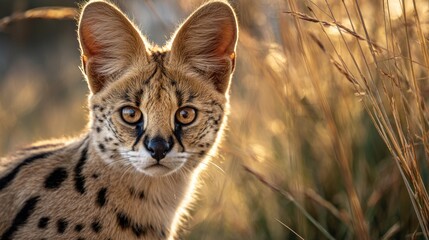 Obraz premium Serval cat portrait in natural habitat