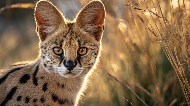 Serval cat portrait in natural habitat