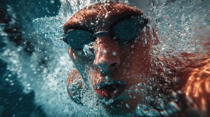 Underwater Swimmer Breaking Surface with Dynamic Splash