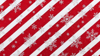 Red and white striped wrapping paper with snowflakes for gifts