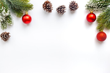 Obraz premium Christmas border with fir tree branches. Festive New Year layout