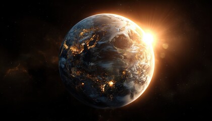 Naklejka premium Spectacular Sun Shines Down On Planet Earth - This Beautiful Planet Is Illuminated By The Breathtaking Light Of The Sun.